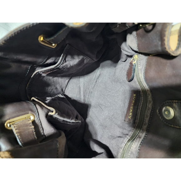 BURBERRY Haymarket Check Medium Willenmore Hobo Bag Brown/Beige - Picture 16 of 16